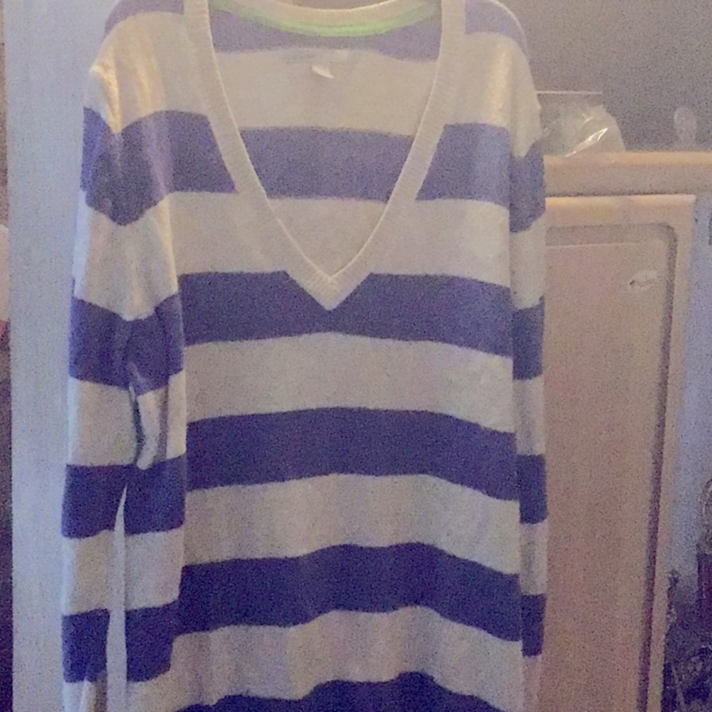 striped purple and cream sweater